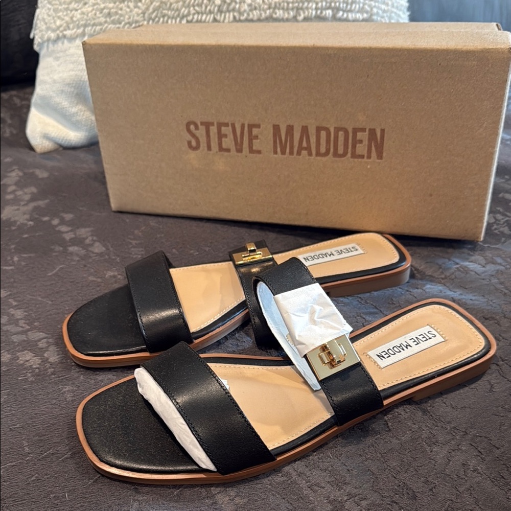 Steve Madden Black Slide Sandals